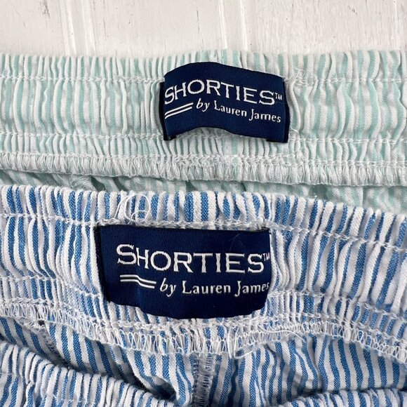 Lauren James Shorties Seersucker Womens Shorts 2 Pairs XL Blue Pink Athletic - Picture 2 of 5